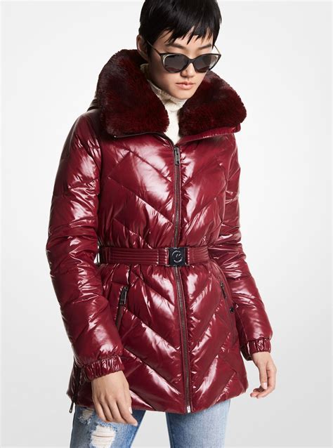 michael kors faux fur trimmed nylon coat|Michael Kors padded coat women's.